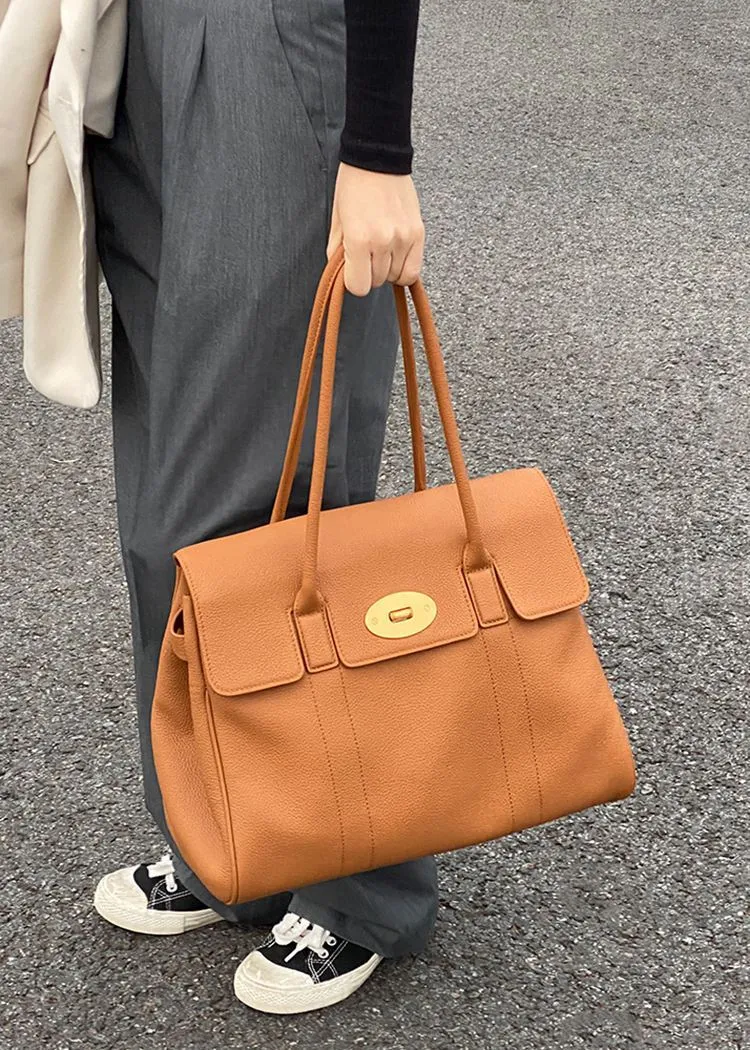 Double Handle Genuine Leather Tote Bag