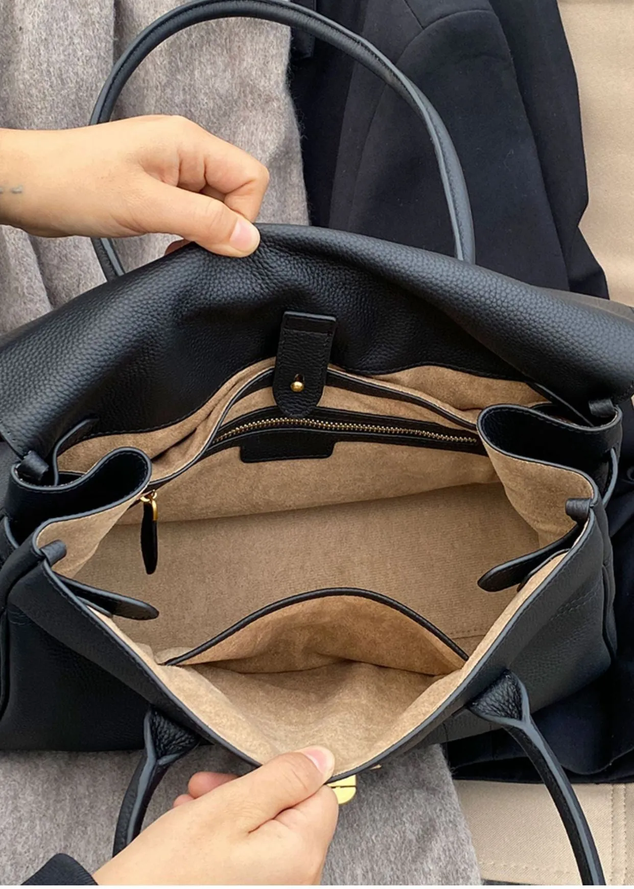Double Handle Genuine Leather Tote Bag