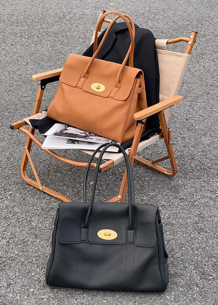 Double Handle Genuine Leather Tote Bag