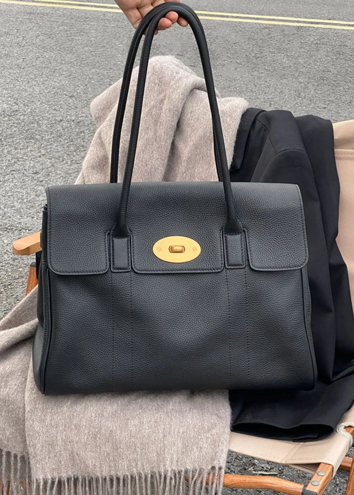 Double Handle Genuine Leather Tote Bag