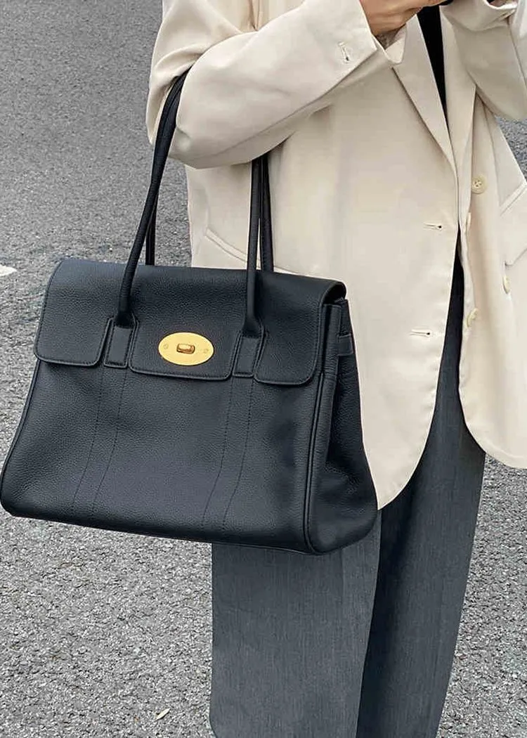 Double Handle Genuine Leather Tote Bag