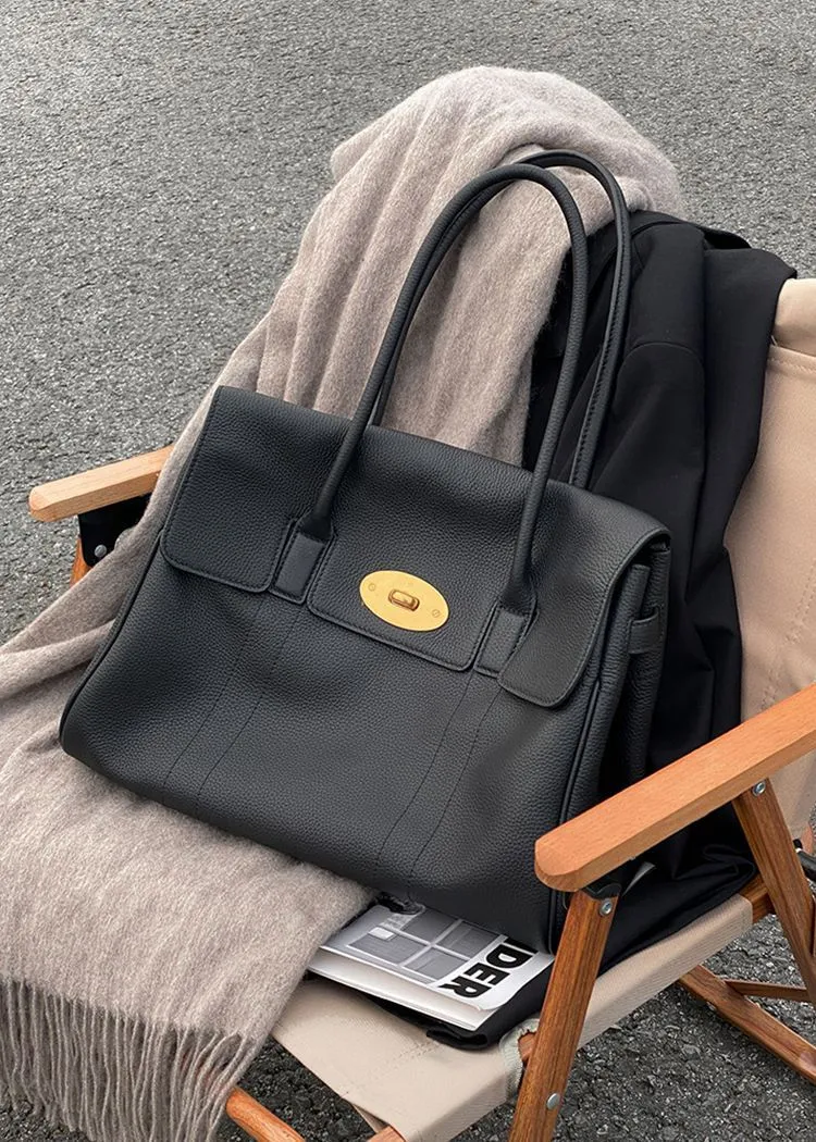 Double Handle Genuine Leather Tote Bag