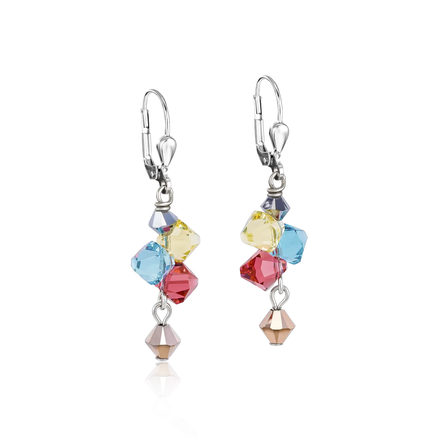 Earrings Crystals & stainless steel multicolour pastel 1