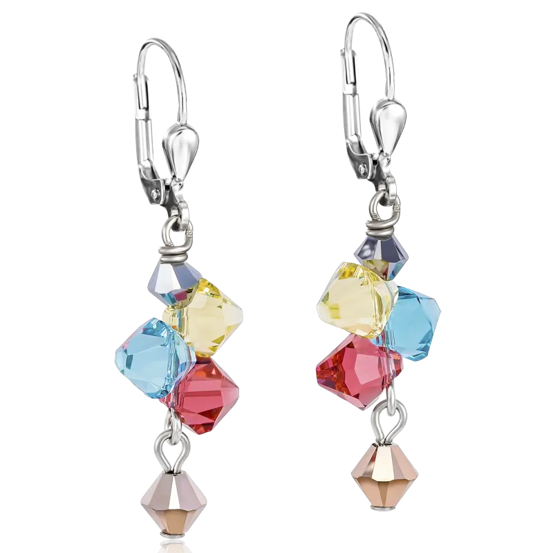 Earrings Crystals & stainless steel multicolour pastel 1