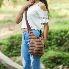 Earthy Striped Cotton Crossbody Bag – Lightweight & Boho Style
