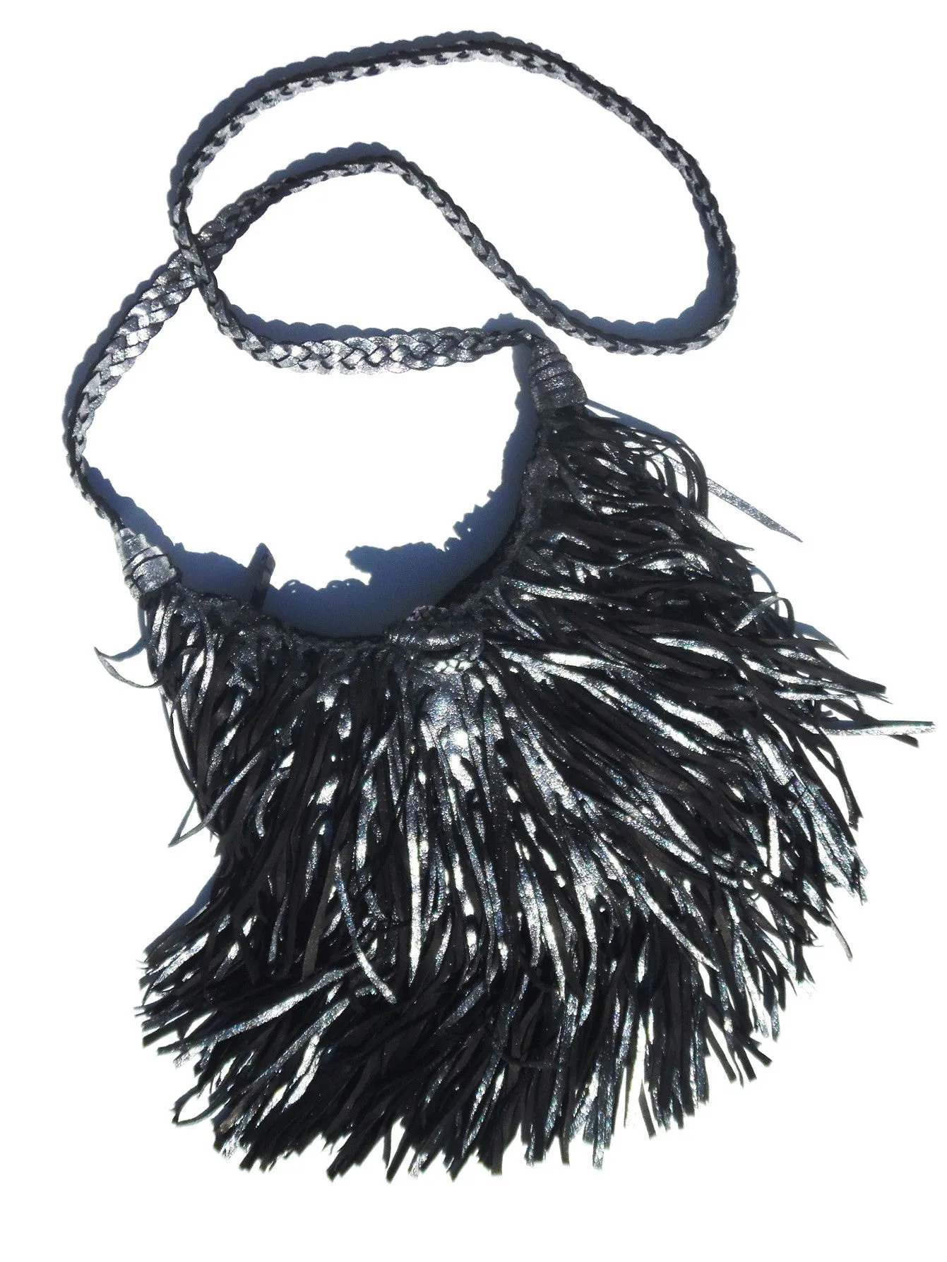 El Fleco Crossbody Fringe Bag Antique Silver