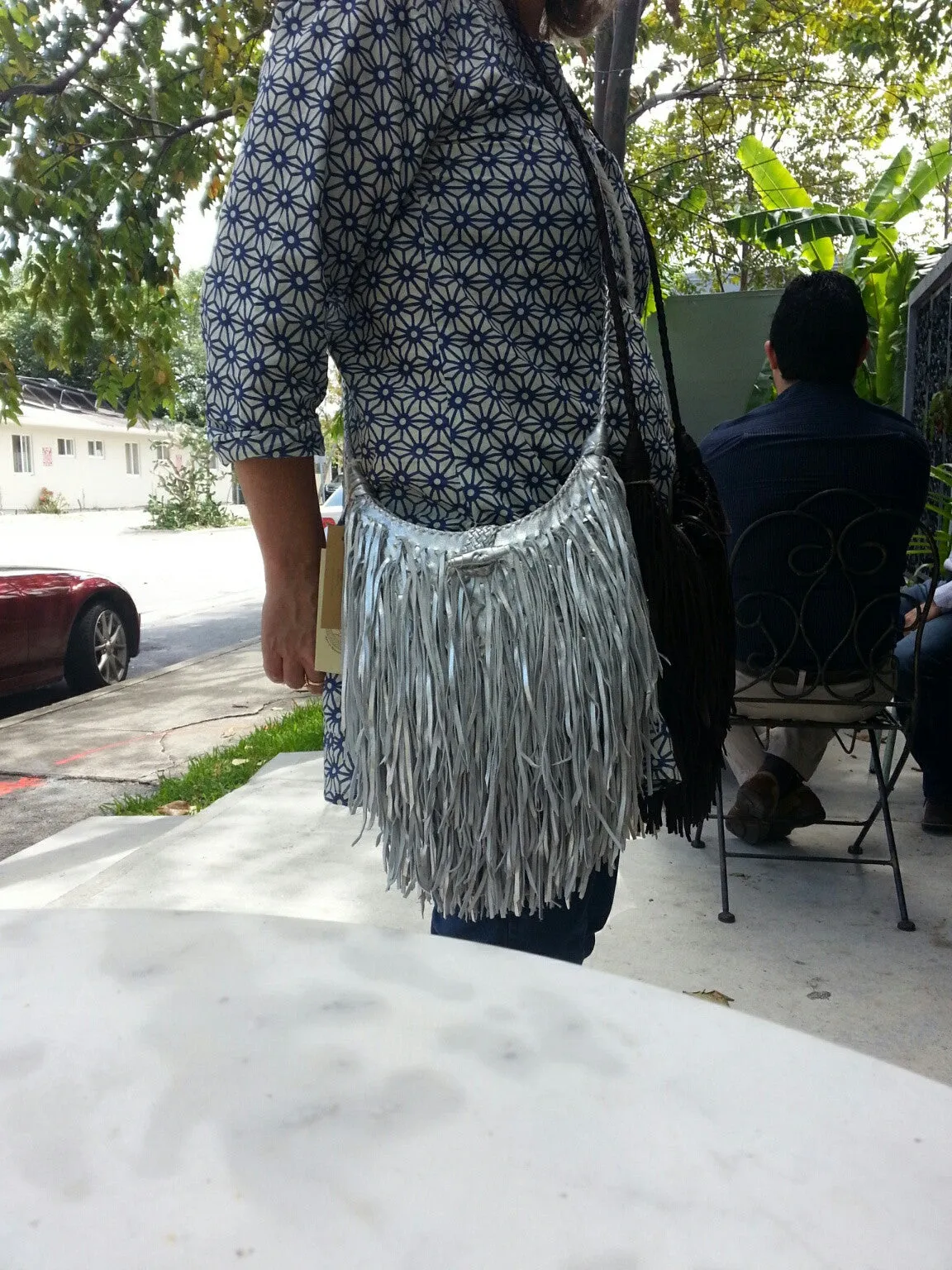 El Fleco Crossbody Fringe Bag Antique Silver