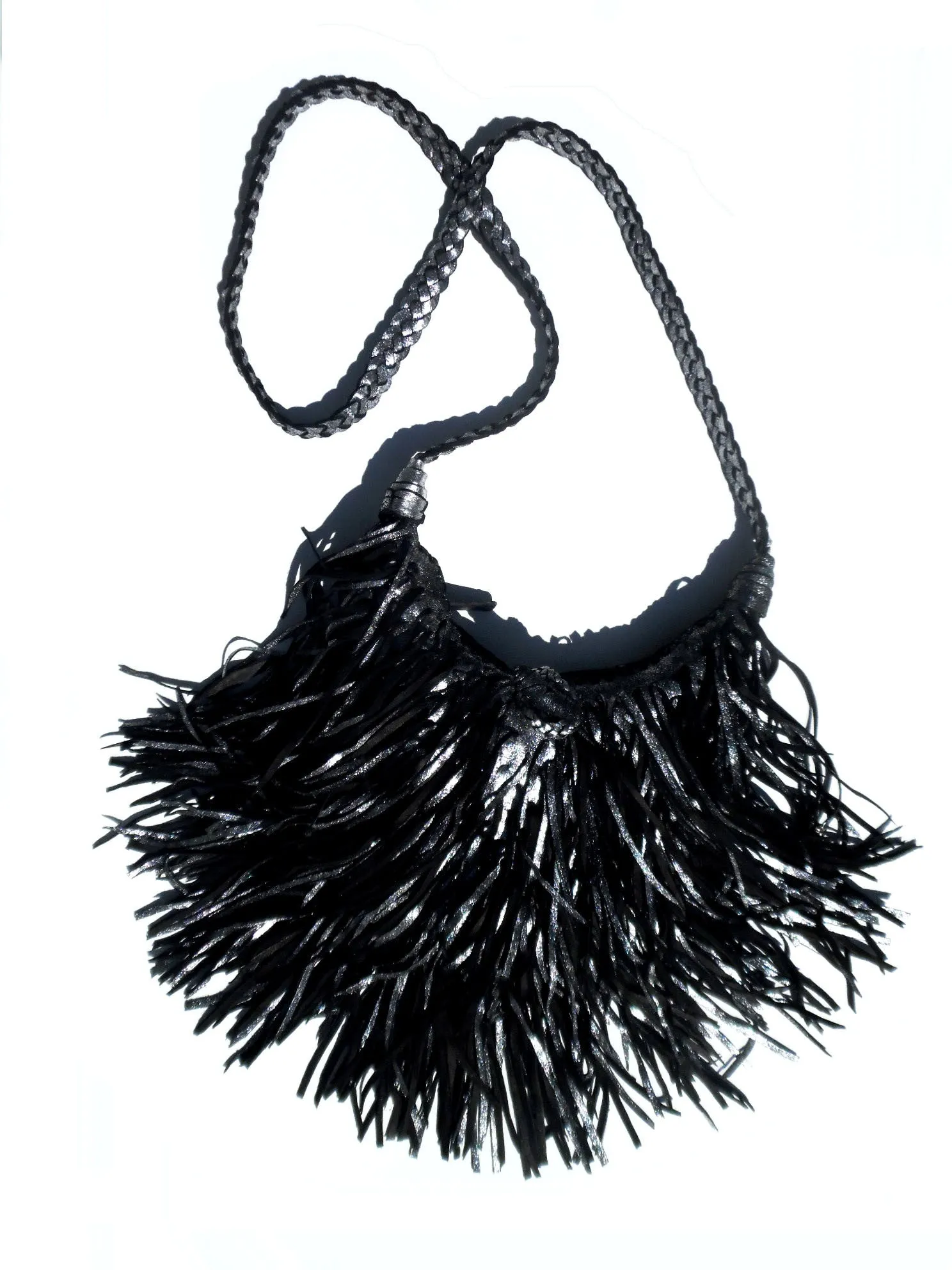 El Fleco Crossbody Fringe Bag Antique Silver