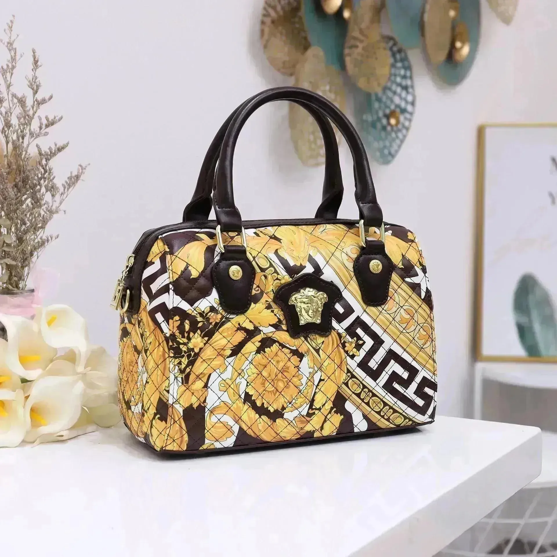 Elegant Explosive Style Ladies Boston Printed PU Leather Vintage Women Handbag