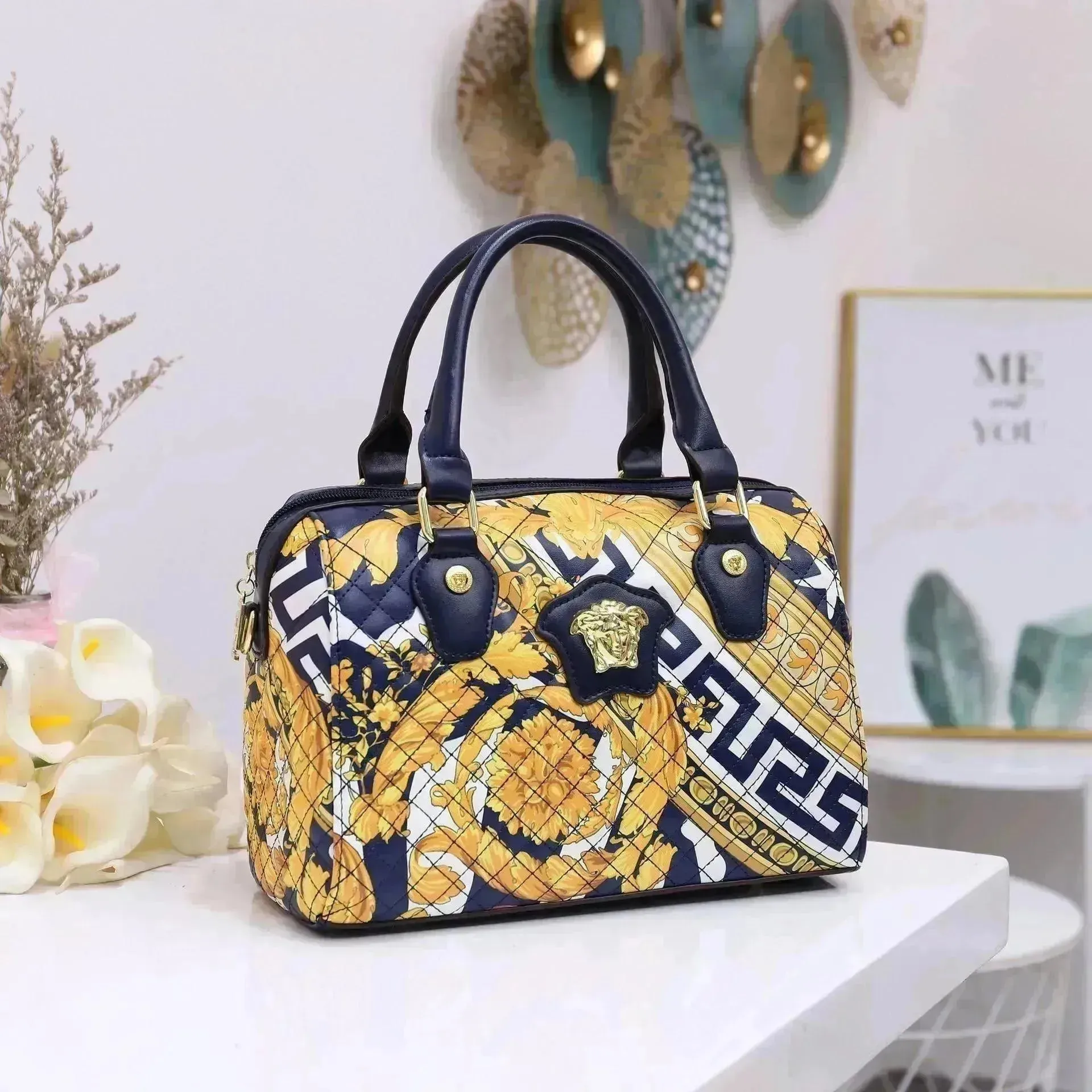 Elegant Explosive Style Ladies Boston Printed PU Leather Vintage Women Handbag