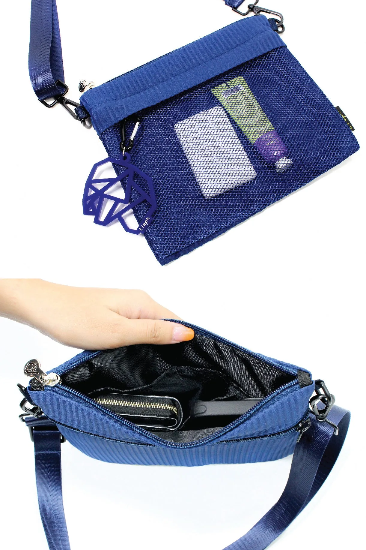 ELEPH ORIGAMI CROSSBODY PLEAT : Navy