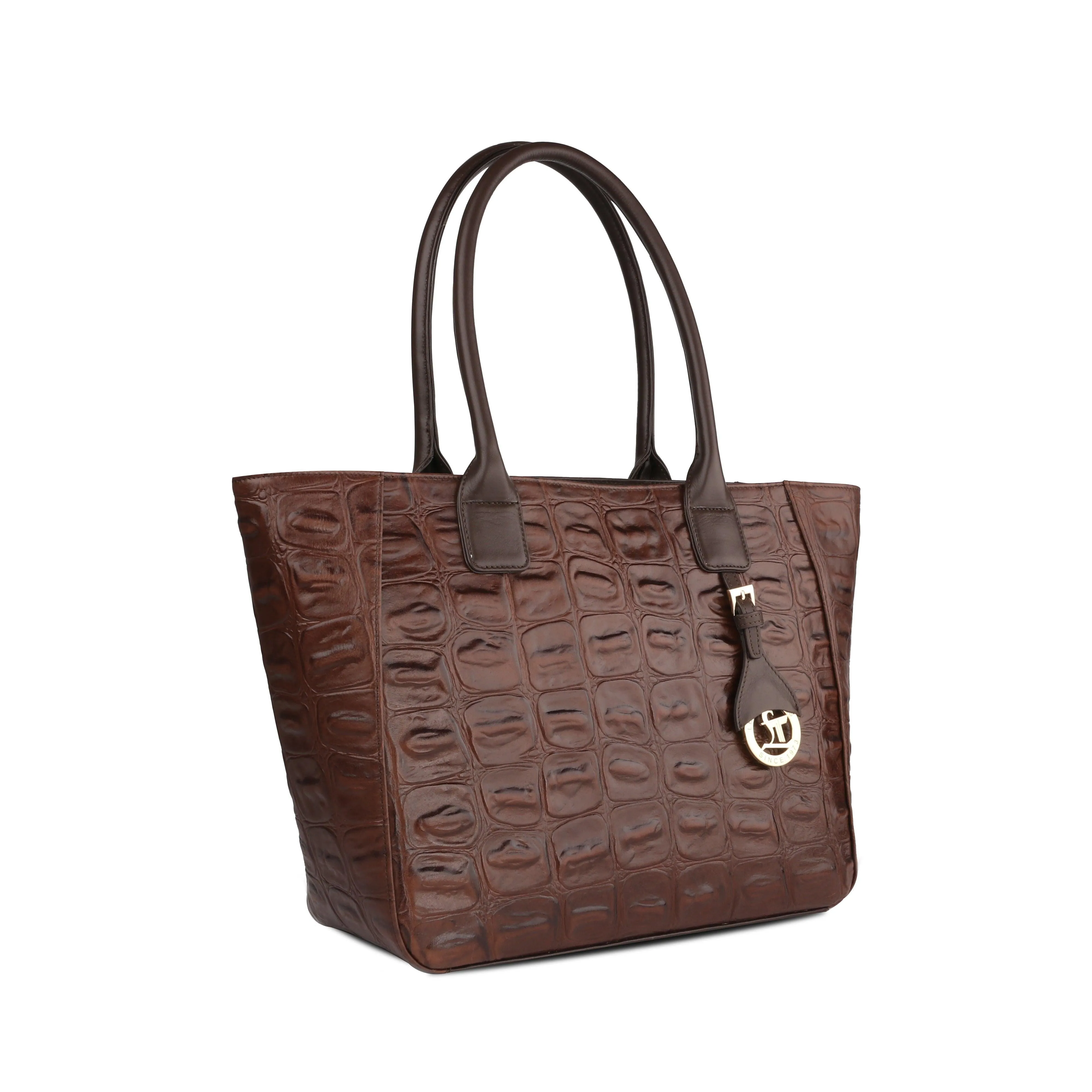 Elvis Tote | Leather Tote Bag For Women | Croco Embossed Genuine Leather | Color: Blue, Brown, Black & Green