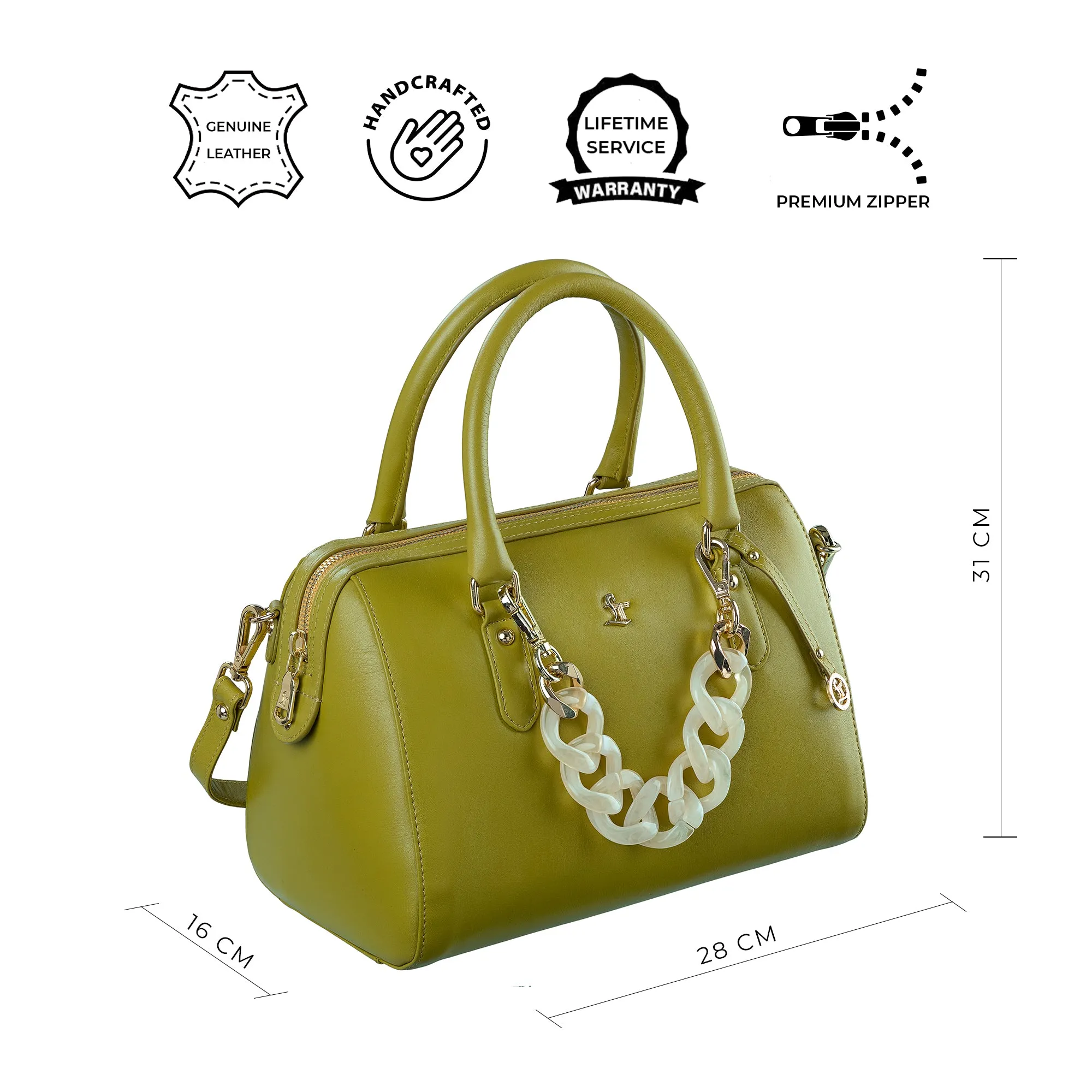 Enna Sling Purse for Women | Leather Handbag For Women | 100% Genuine Leather | Color: Lemon Green, Brown, Black, Blue