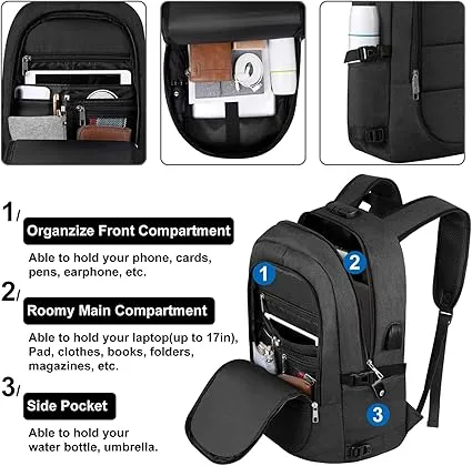 Extra Large Backpack 55L,18.4 Inch Travel Laptop Work Bag with USB Charging Port Big Business Flight Approved Rucksack 18.4 Inches