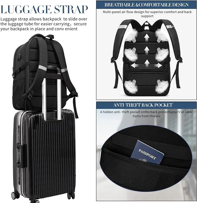 Extra Large Backpack 55L,18.4 Inch Travel Laptop Work Bag with USB Charging Port Big Business Flight Approved Rucksack 18.4 Inches