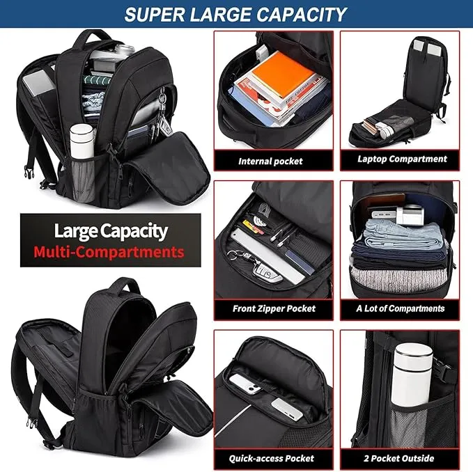 Extra Large Backpack 55L,18.4 Inch Travel Laptop Work Bag with USB Charging Port Big Business Flight Approved Rucksack 18.4 Inches