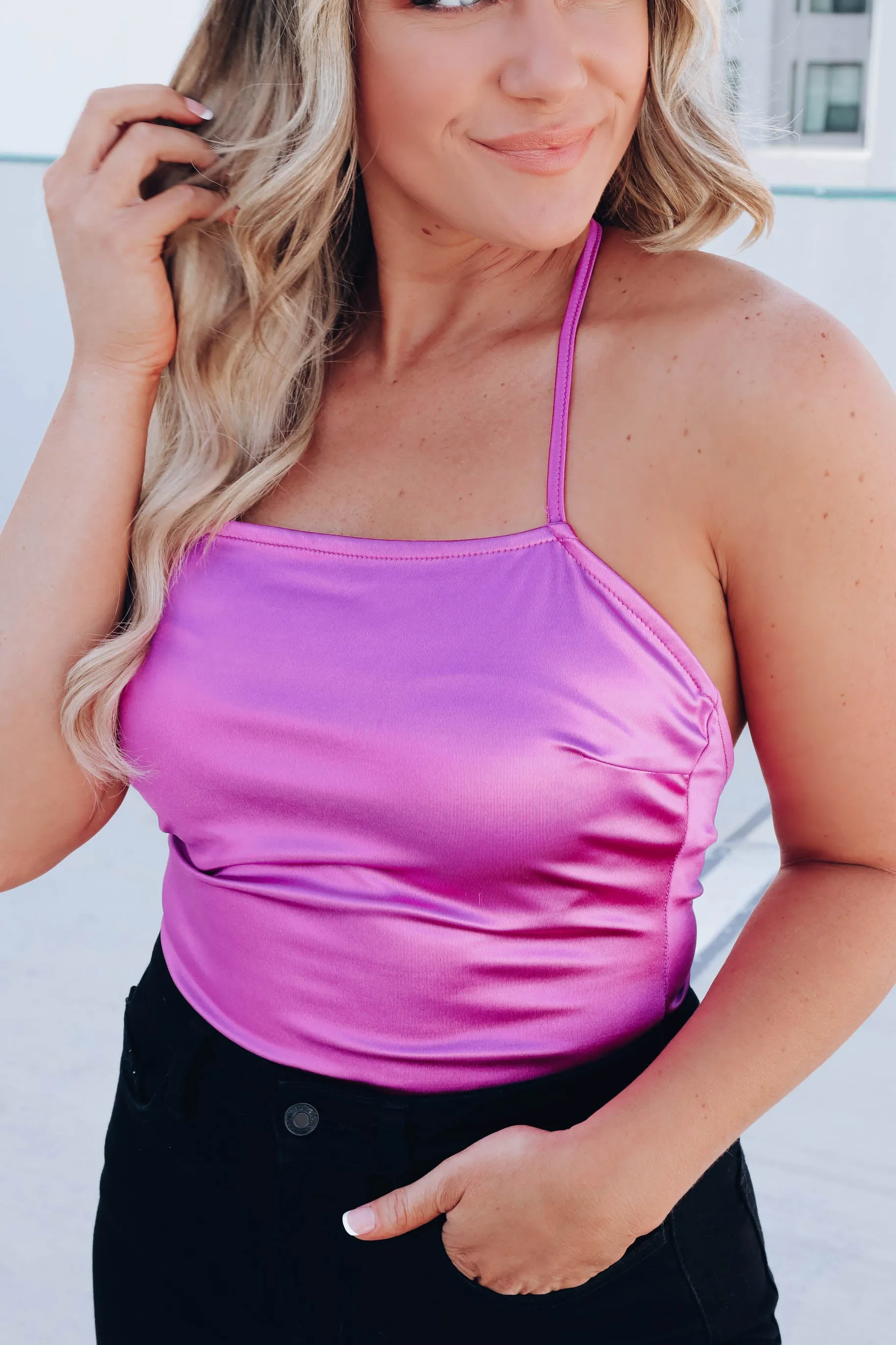 Glamorous Chain Satin Bodysuit - Purple