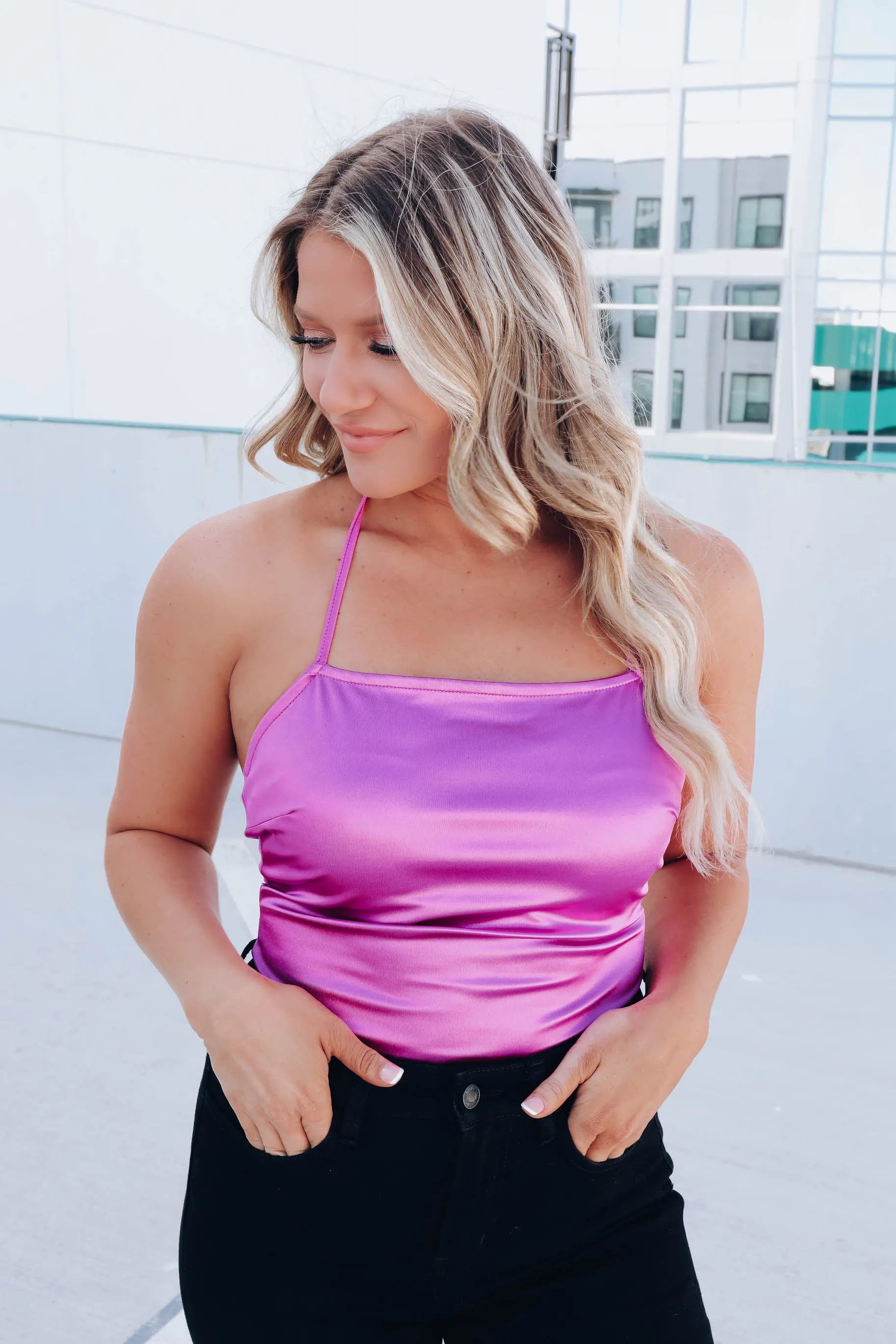 Glamorous Chain Satin Bodysuit - Purple