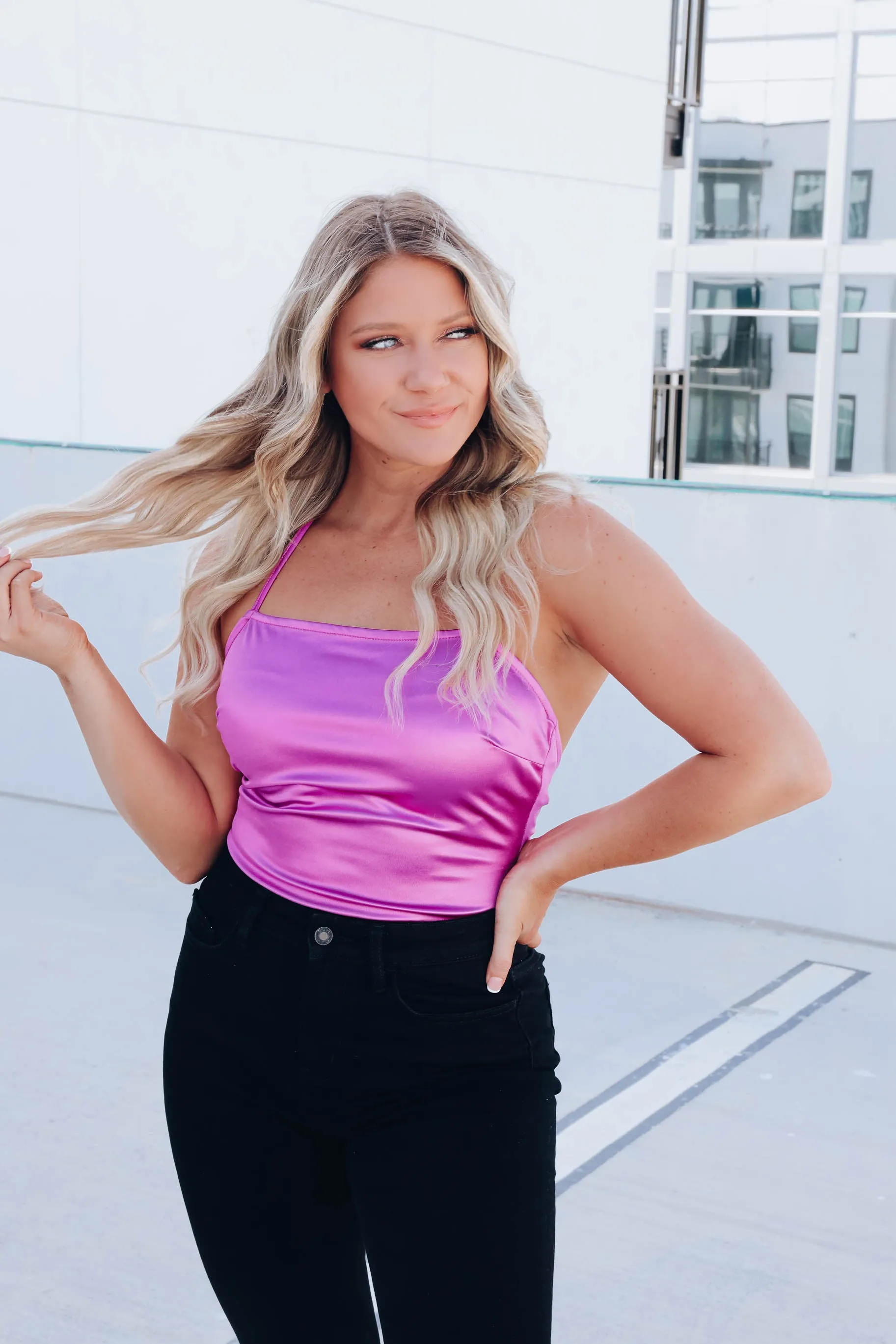 Glamorous Chain Satin Bodysuit - Purple