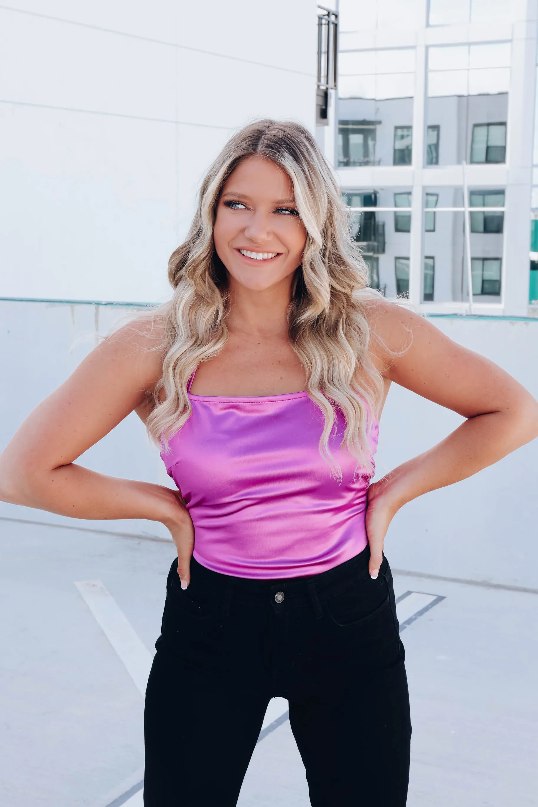 Glamorous Chain Satin Bodysuit - Purple