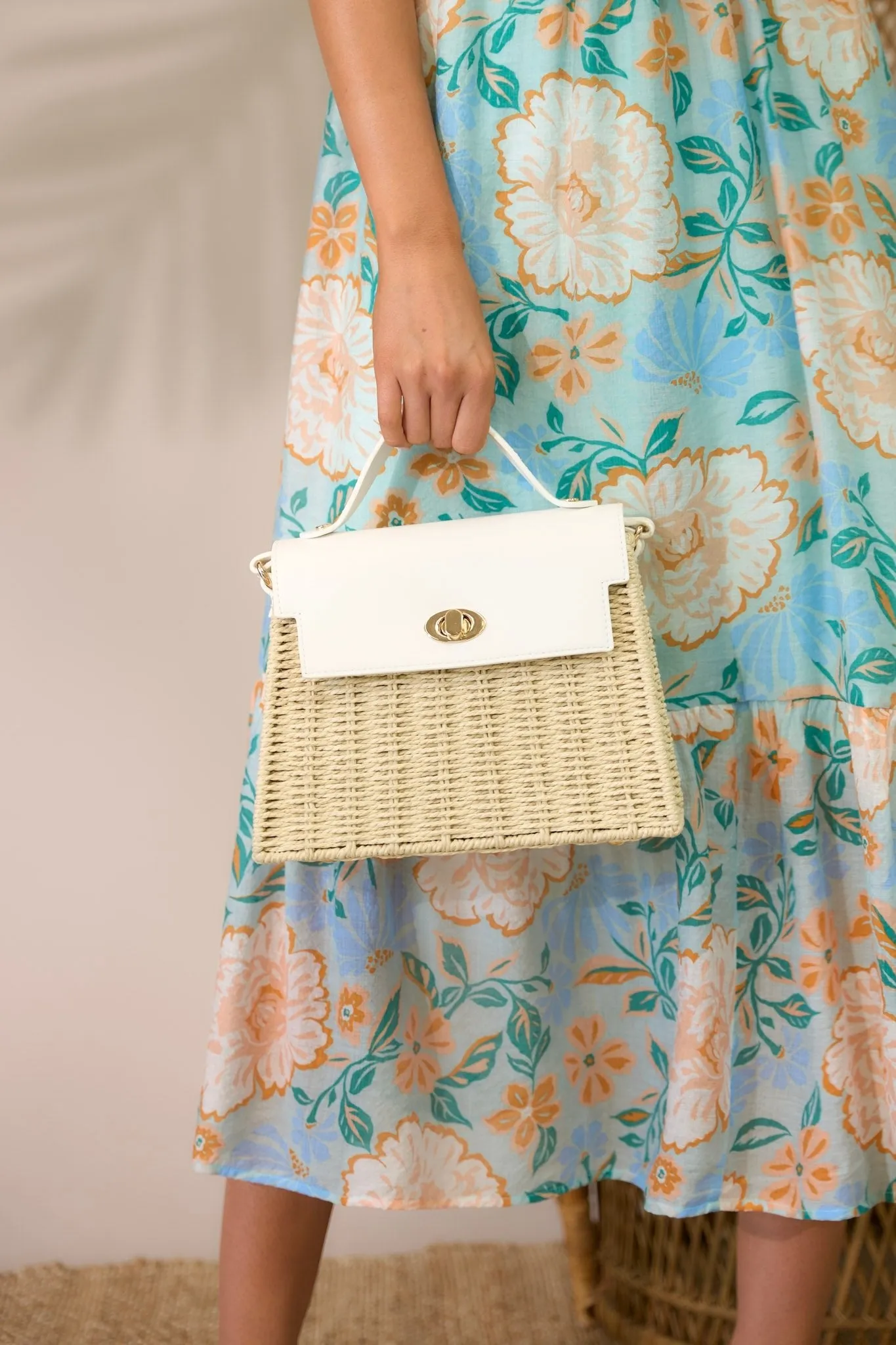 Island Chic White Woven Crossbody Handbag