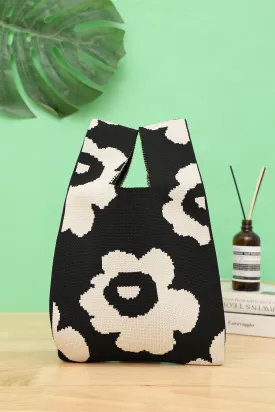 JCB005 Mini Knitted Handbag--Black/White Floral