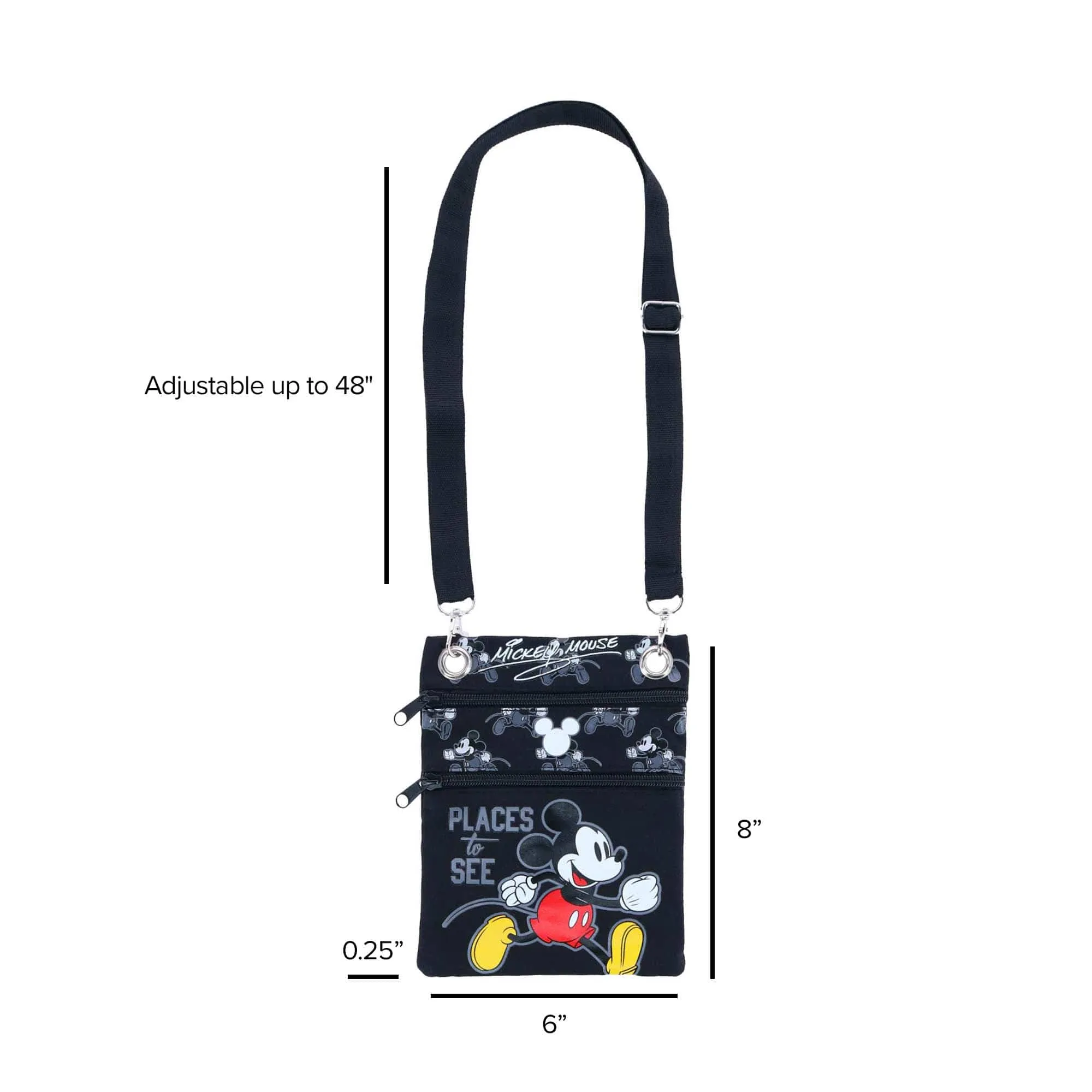 Jerry Leigh Disney Mickey Mouse Places to See Passport Crossbody Bag