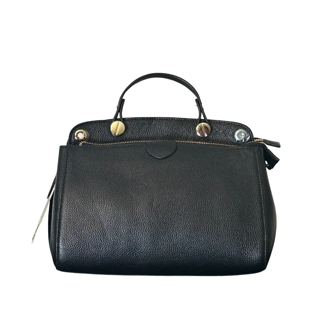 Leather Boat Tote Bag with Black/Gold Detail