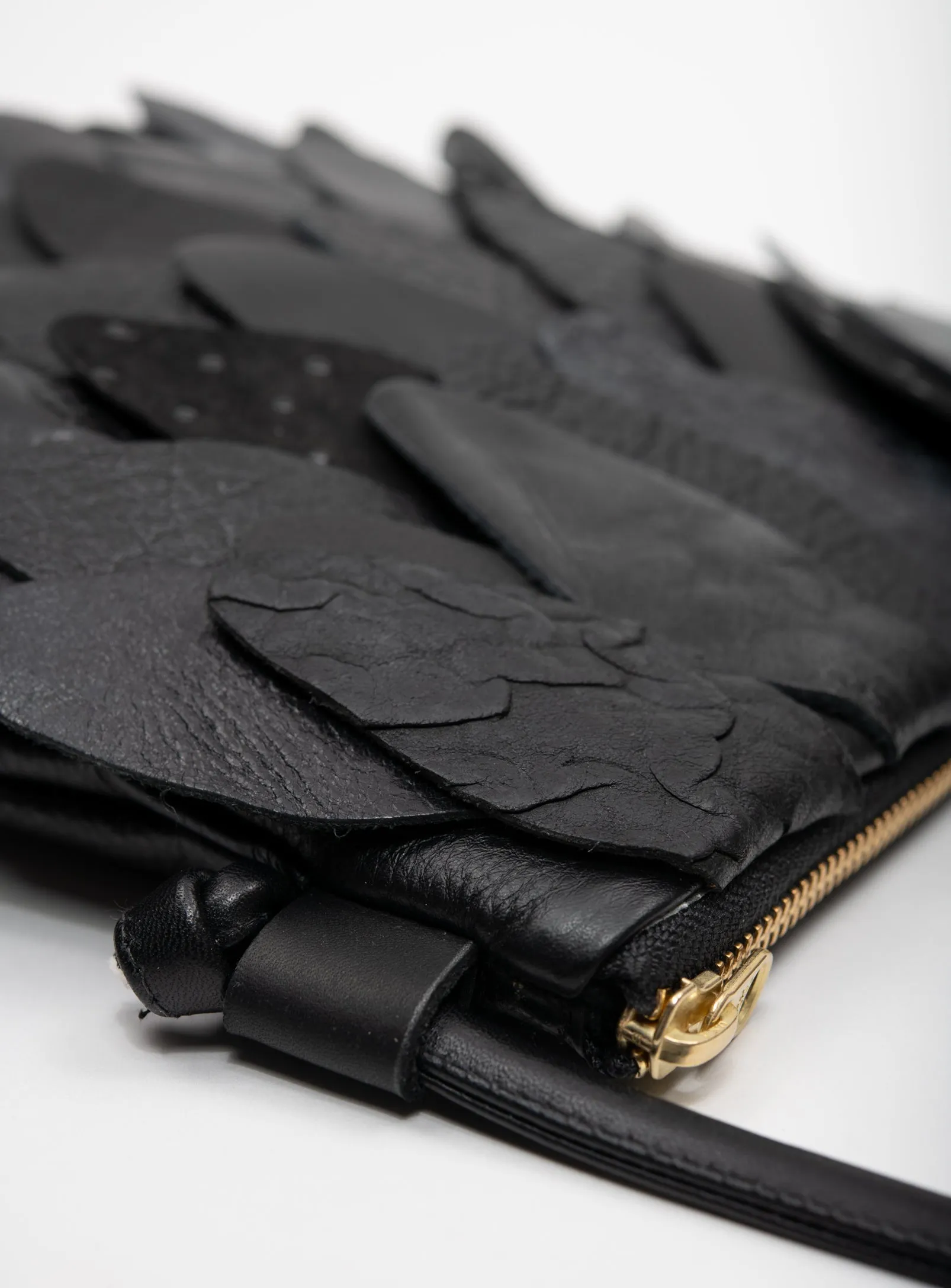 Leather feather boho clutch with shoulder strap PALOMA made to order
