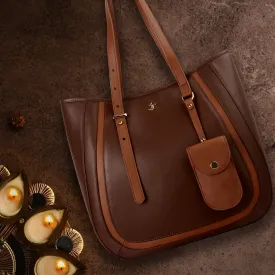 Luxury Corportae Diwali Gift | Georgia Collection | Genuine Leather Tote Bags For Women | Leather Handbags | Ideal For Office, Travel | Colour - Tan