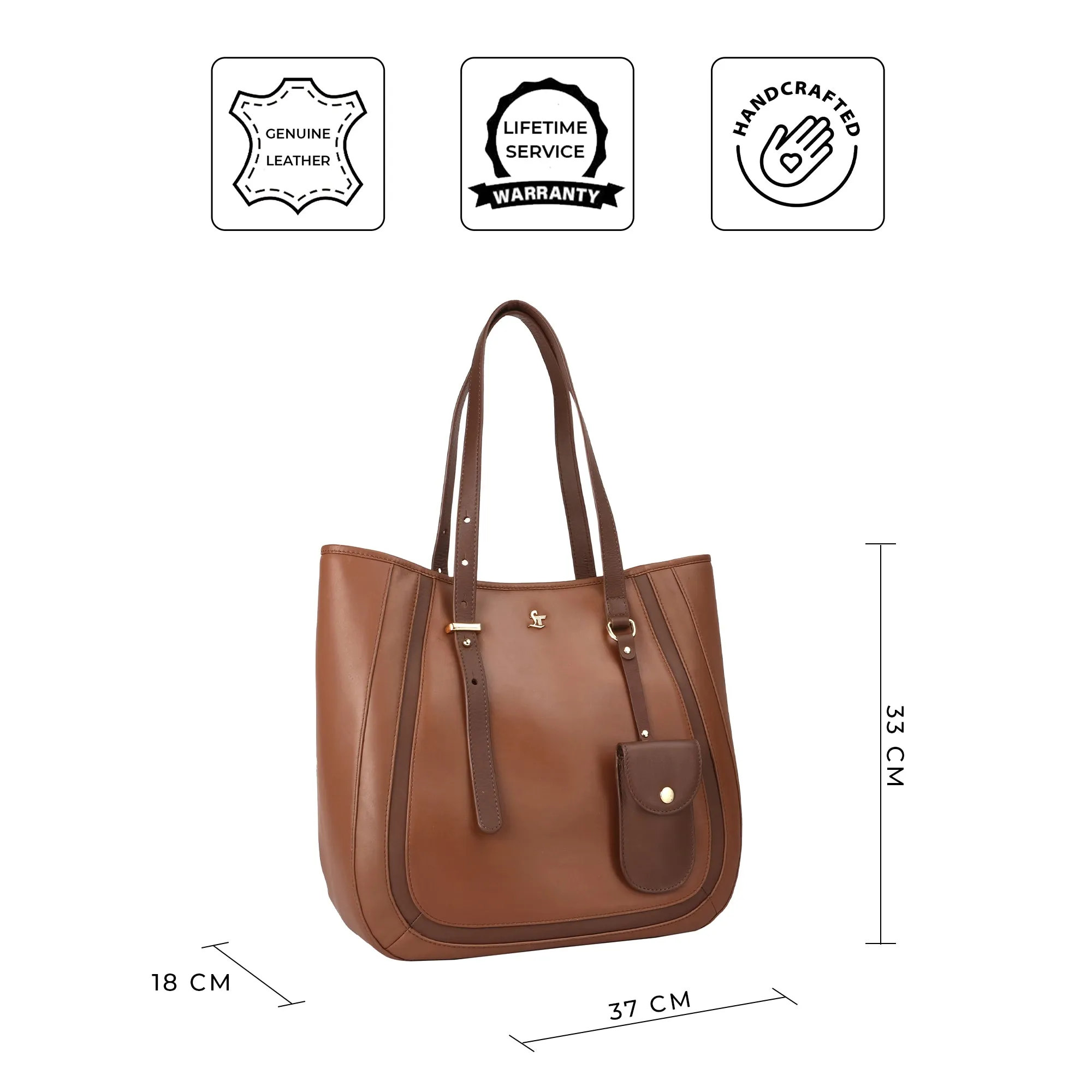 Luxury Corportae Diwali Gift | Georgia Collection | Genuine Leather Tote Bags For Women | Leather Handbags | Ideal For Office, Travel | Colour - Tan
