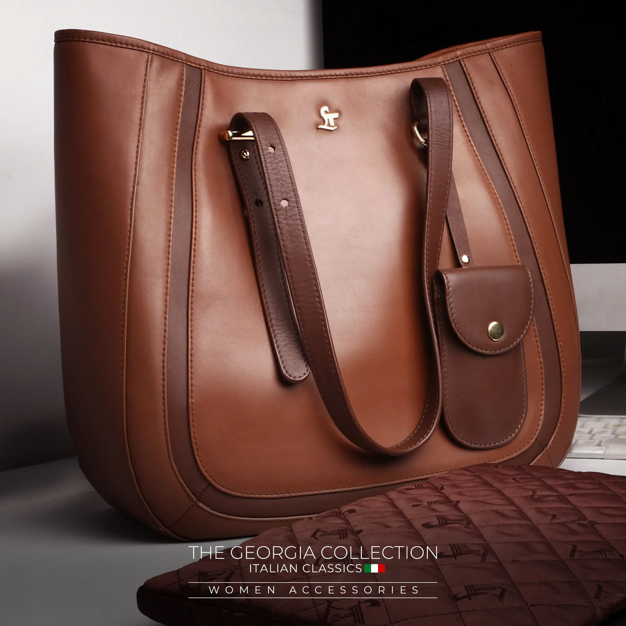 Luxury Corportae Diwali Gift | Georgia Collection | Genuine Leather Tote Bags For Women | Leather Handbags | Ideal For Office, Travel | Colour - Tan