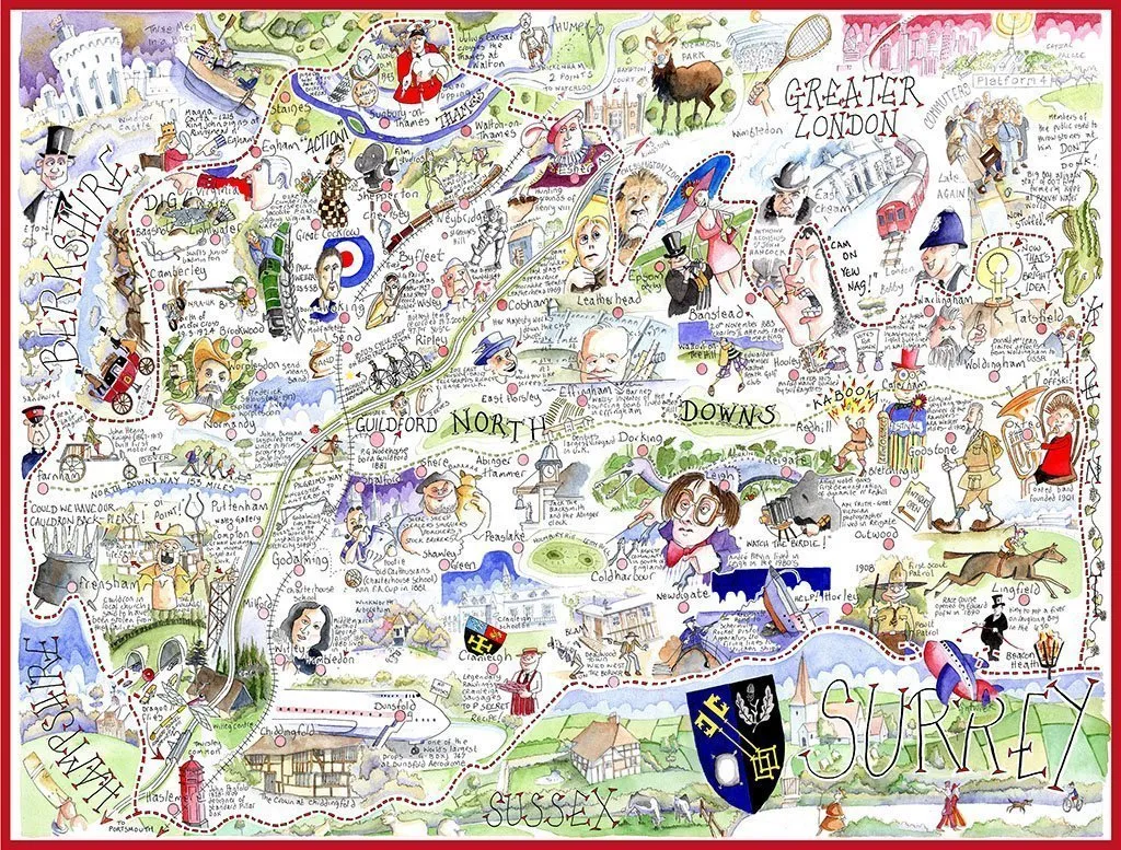 Map of Surrey - Tim Bulmer 1000 Piece Jigsaw Puzzle