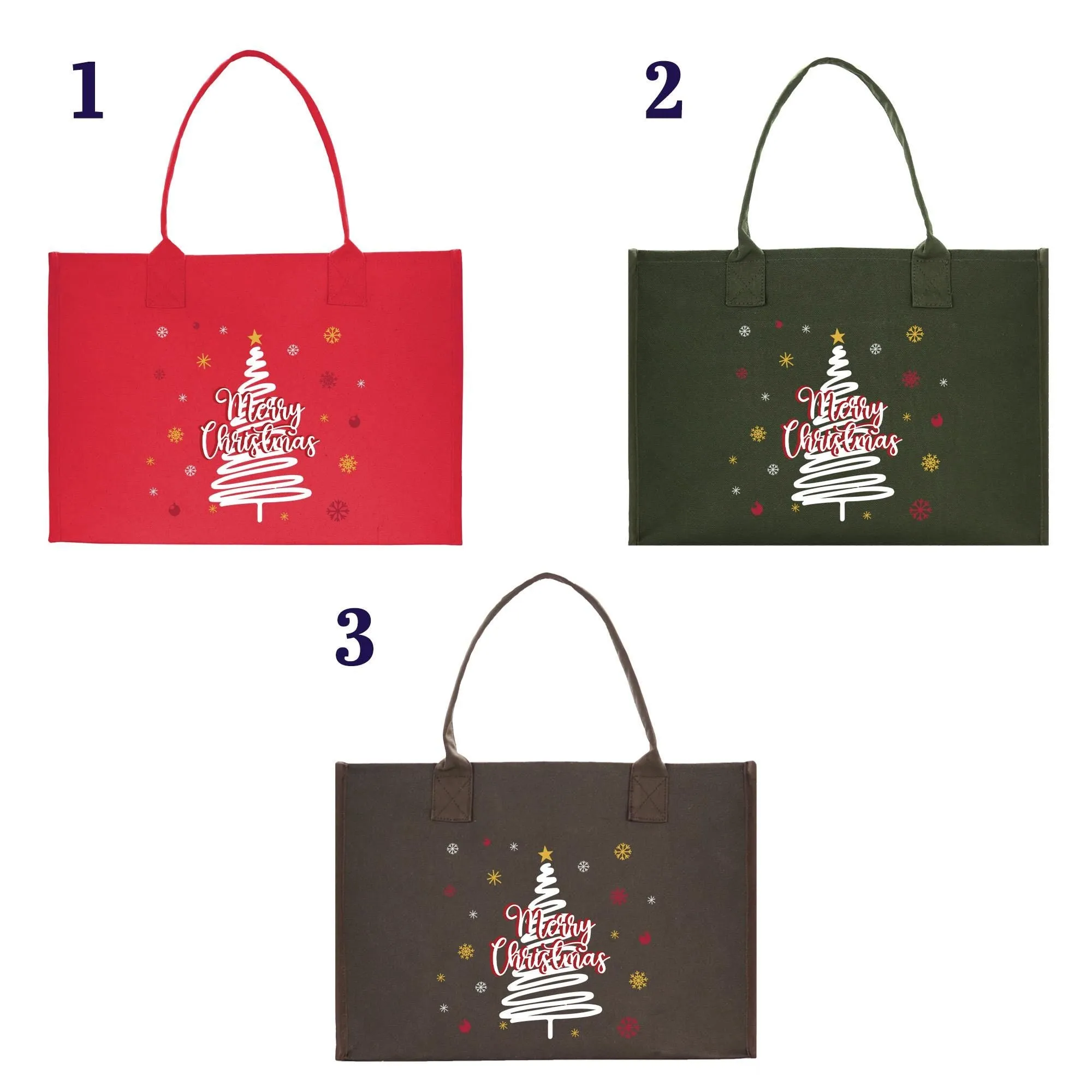 Merry Christmas Cotton Canvas Tote Bag Christmas Present Tote Merry Christmas Themed Bag Xmas Party Bag Merry Christmas Tree Bag (CT1001)