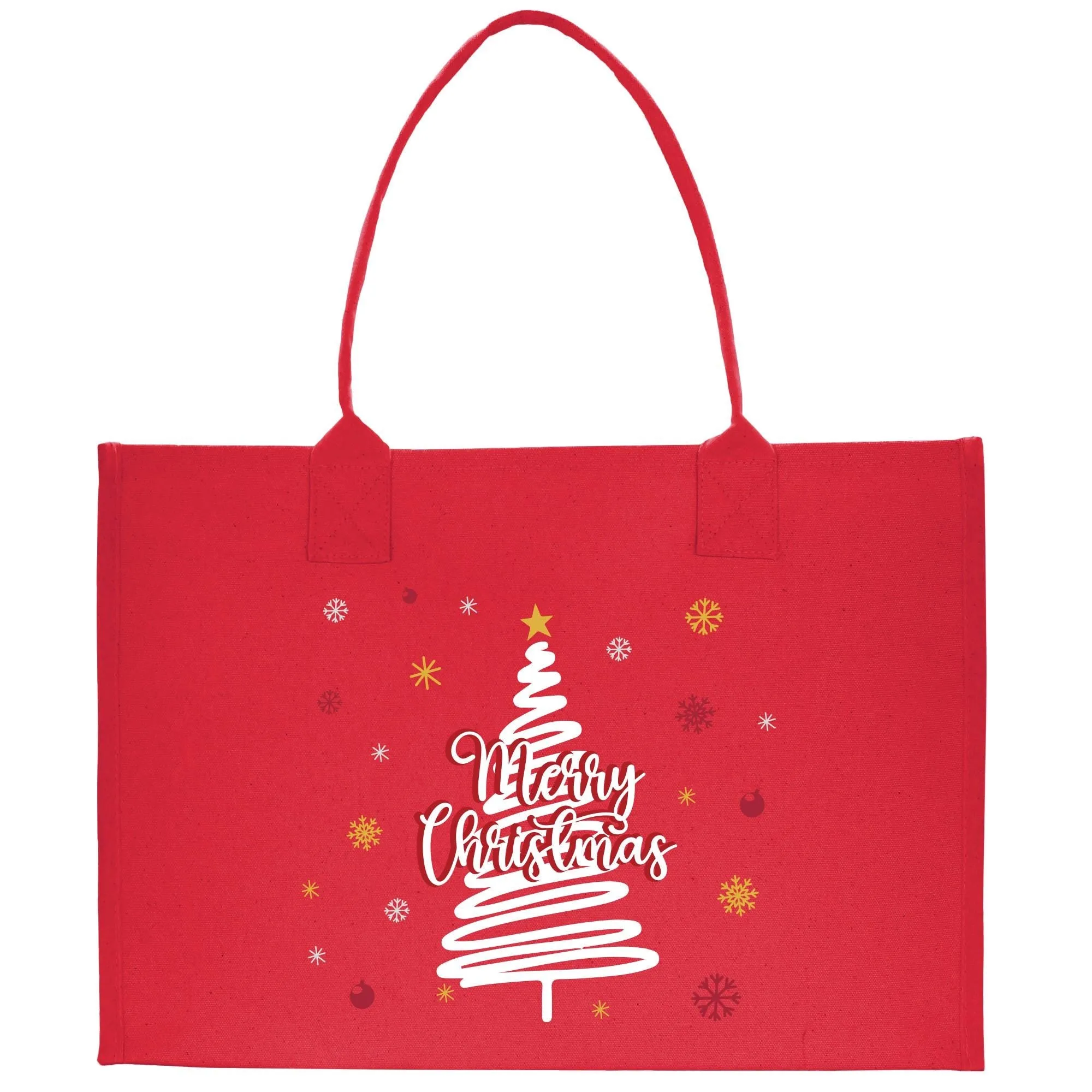 Merry Christmas Cotton Canvas Tote Bag Christmas Present Tote Merry Christmas Themed Bag Xmas Party Bag Merry Christmas Tree Bag (CT1001)