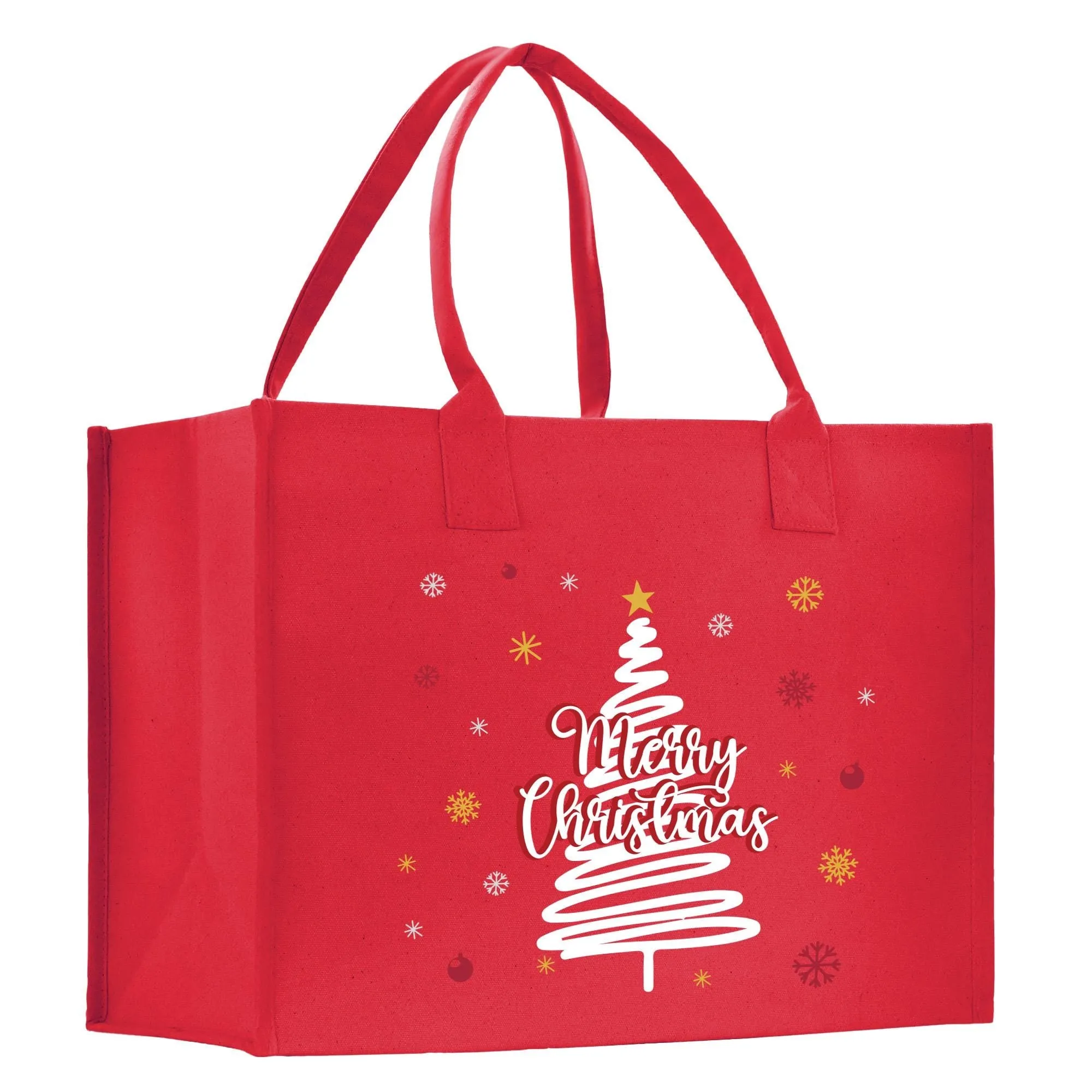 Merry Christmas Cotton Canvas Tote Bag Christmas Present Tote Merry Christmas Themed Bag Xmas Party Bag Merry Christmas Tree Bag (CT1001)