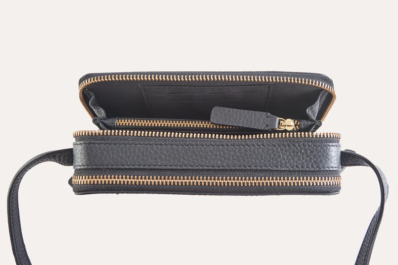 Pebble Leather Compact Crossbody Clutch