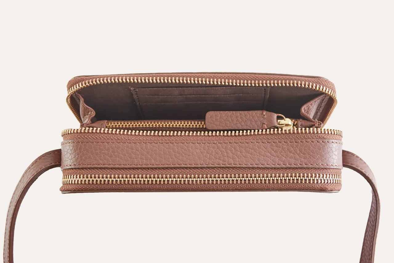 Pebble Leather Compact Crossbody Clutch