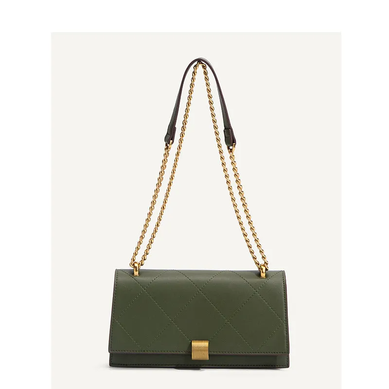 Petite Double Chain Green Pillow Leather Handbag