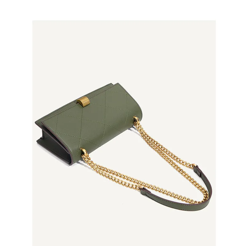 Petite Double Chain Green Pillow Leather Handbag