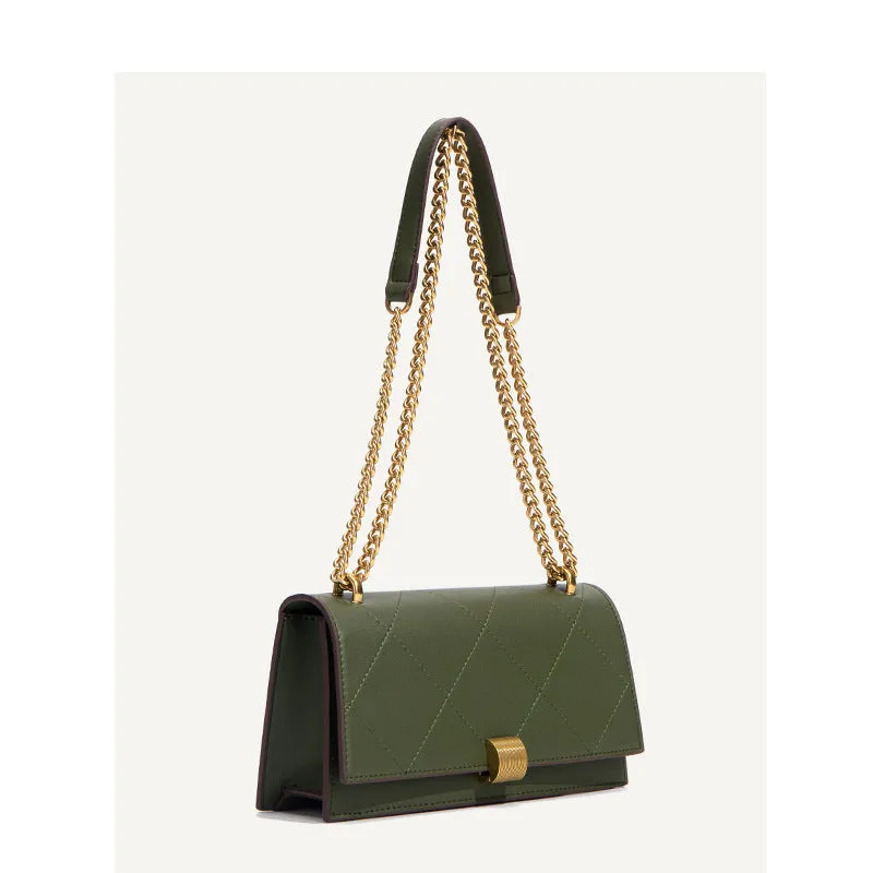 Petite Double Chain Green Pillow Leather Handbag