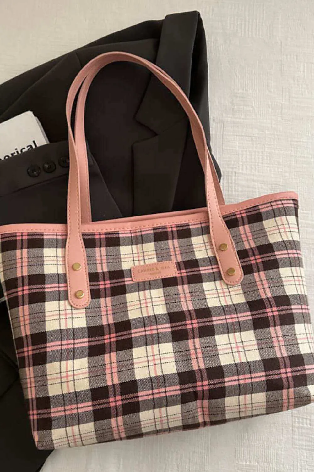 Plaid Leather Tote Bag  For Women