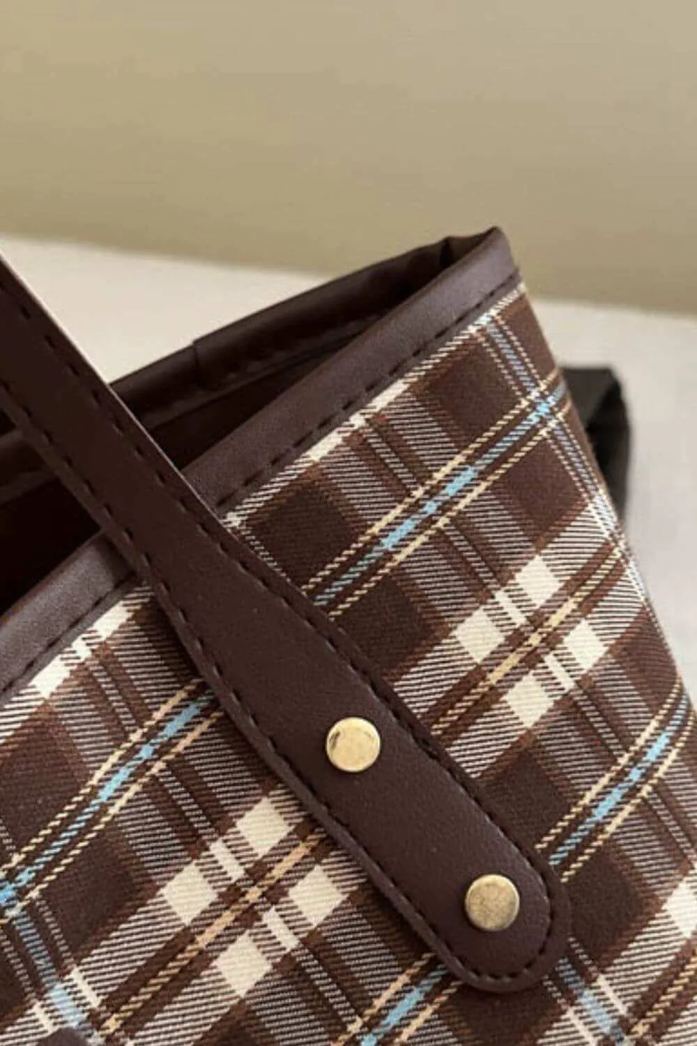 Plaid Leather Tote Bag  For Women