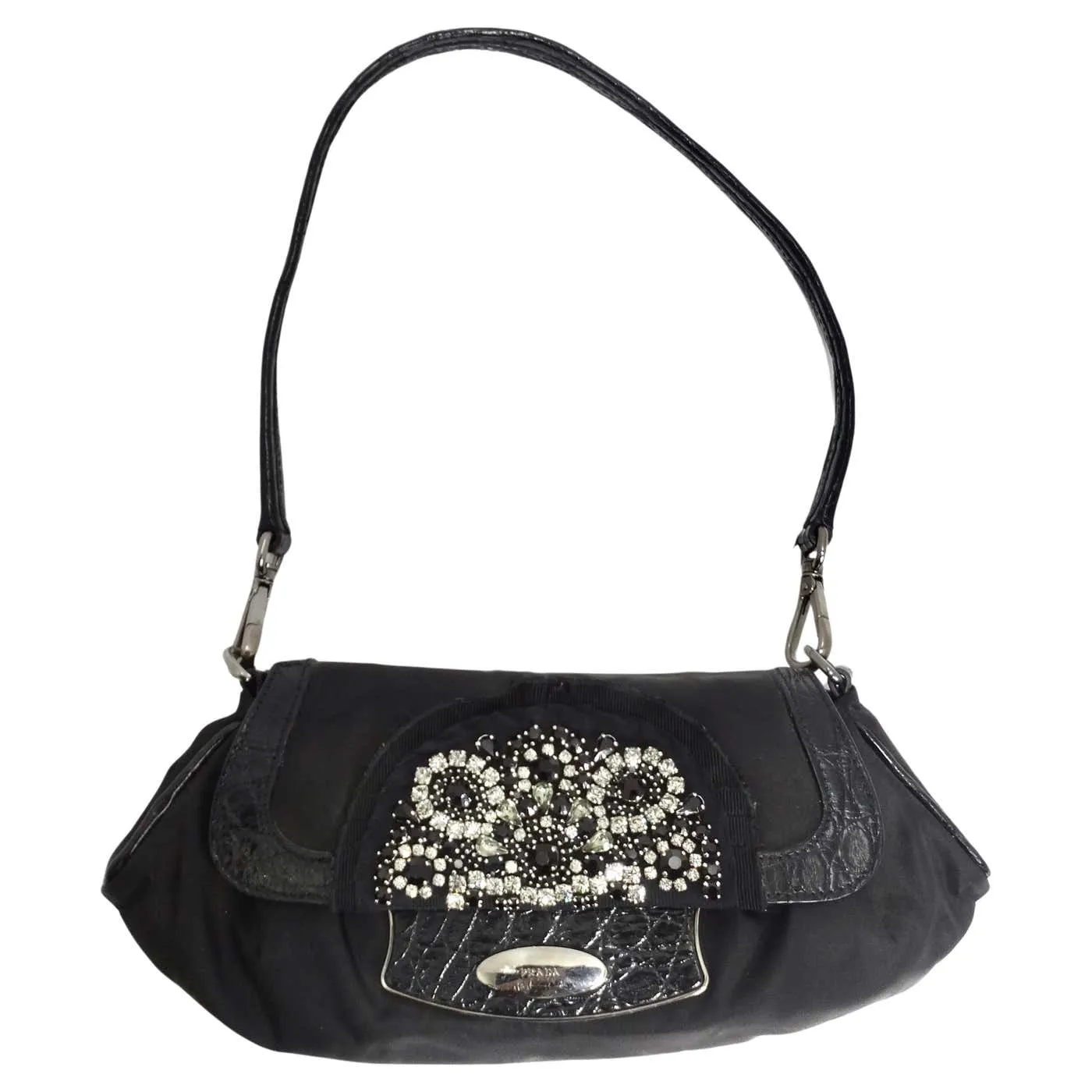 Prada Black Embellished Skipper Shoulder Bag