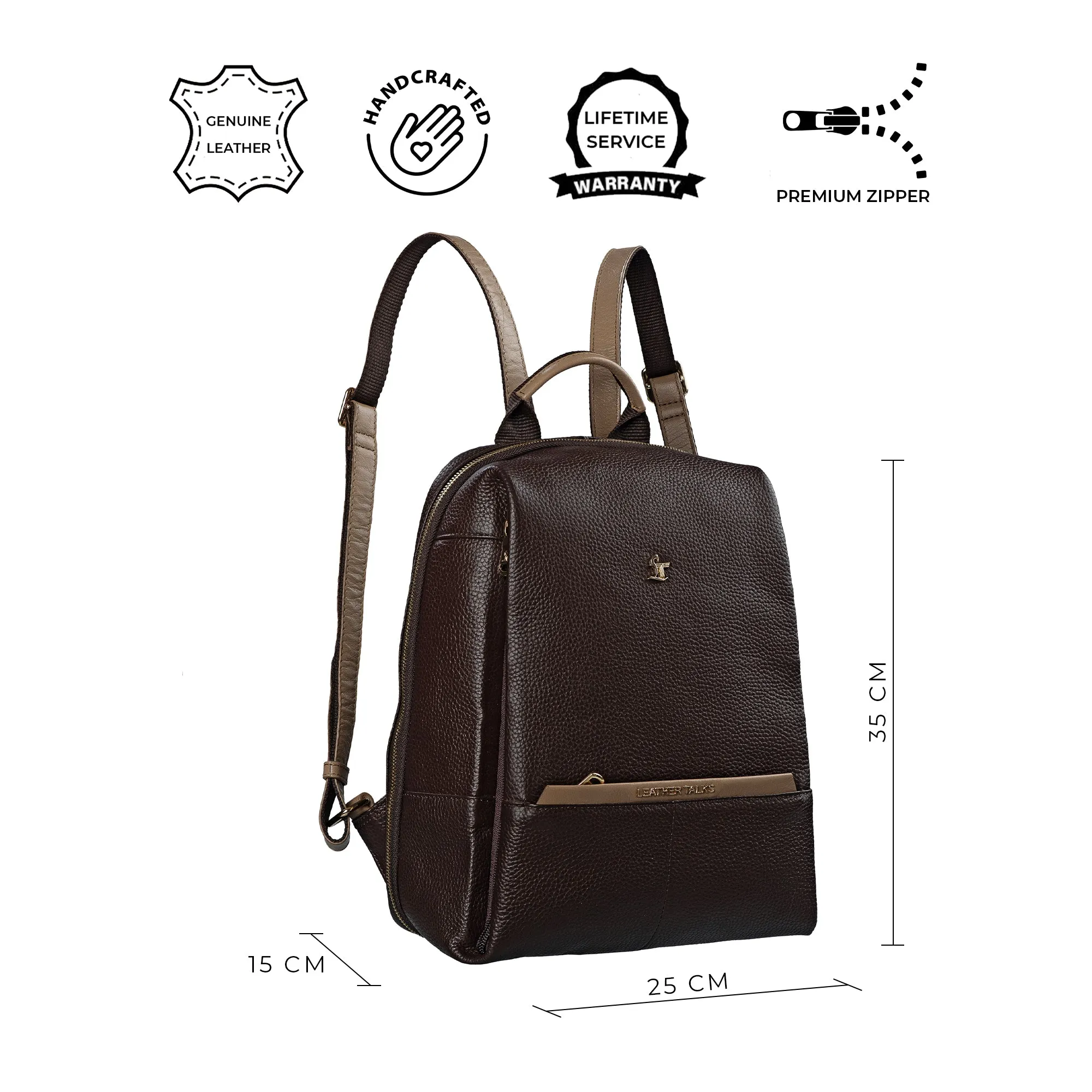 Premium Ladies Backpack | Genuine Leather Backpack for Women | Travel Backpack | Colour - Brown & Black