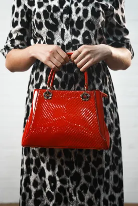 Red embossed faux leather patent handbag | CHERRY BAG
