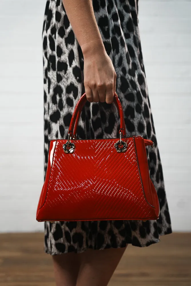 Red embossed faux leather patent handbag | CHERRY BAG