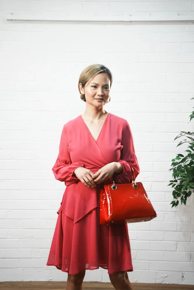 Red embossed faux leather patent handbag | CHERRY BAG