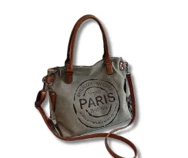 Retro Canvas Tote Bag | Vintage Paris Print Women's Crossbody - WCB008