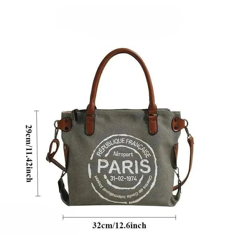 Retro Canvas Tote Bag | Vintage Paris Print Women's Crossbody - WCB008